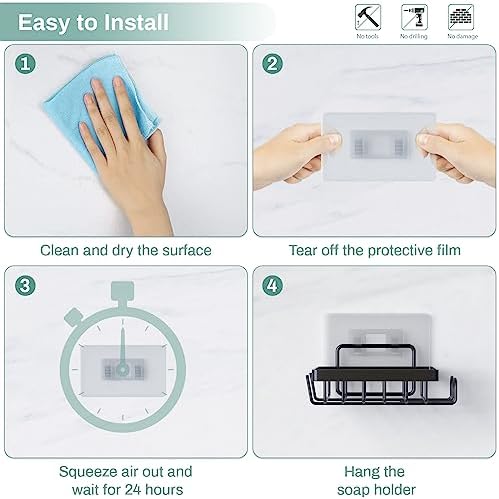 Adhesive Soap Bar Holder with 2 Hooks for Shower Wall 1