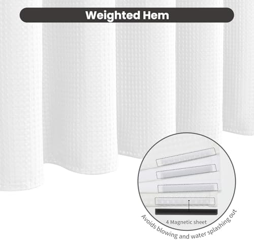 Inhousolu No Hook Waffle Weave Shower Curtain Set - 60 x 72 Inch White
