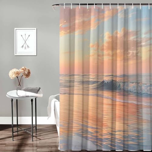 72 Sunset Beach Shower Curtain Set with 12 Hooks