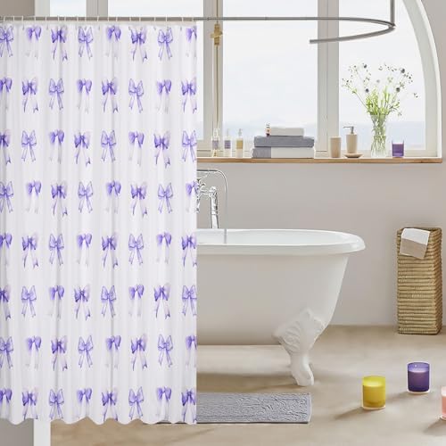 Feelyou Purple Bow Bath Curtain Set 72x78