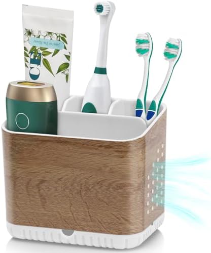 PARKMANI 4 Slot Toothbrush Holder with Wood Grain Finish