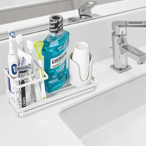 Heagoale Toothbrush Holder Bathroom Organizer with Multiple Compartments - White