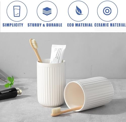White Ceramic Toothbrush Holder Set 2Pcs