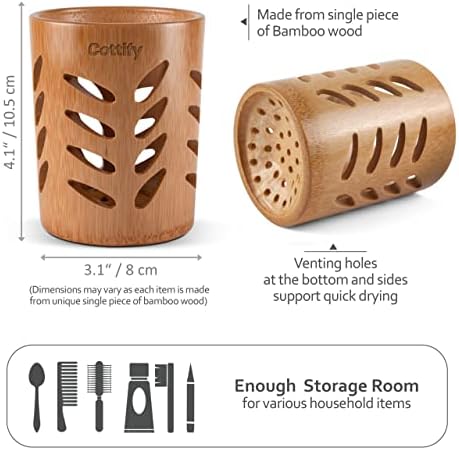 Cottify Eco-Friendly Bamboo Toothbrush Holder with Drain