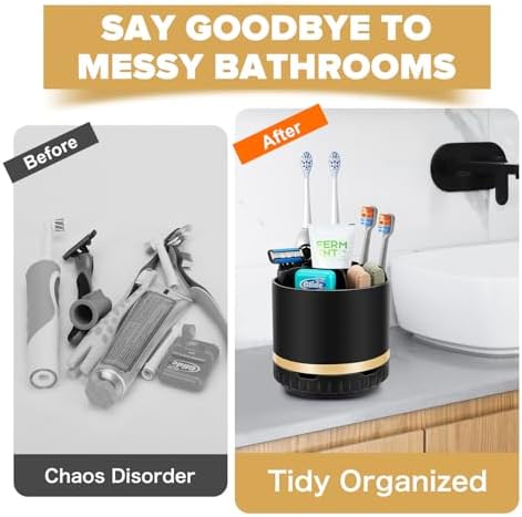 GFWARE Rotating Black Toothbrush Holder with 6 Slots