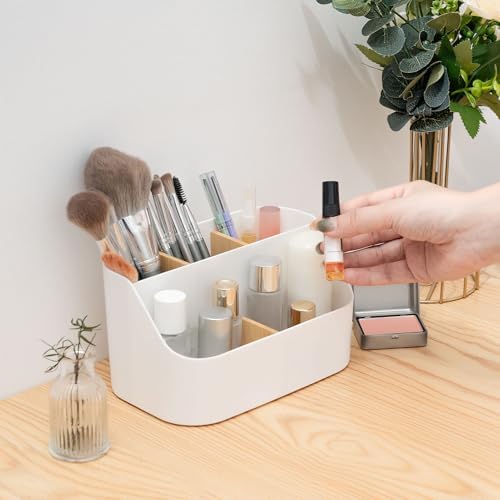 5 Slots Toothbrush Holder with Bamboo and ABS Modern Bathroom Organizer 1