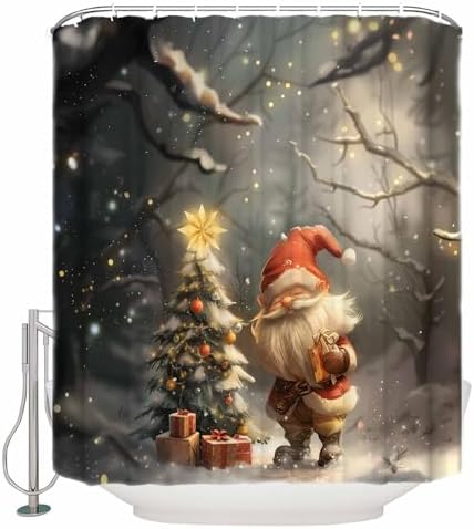 72 Inch Christmas Shower Curtain Set with 12 Hooks