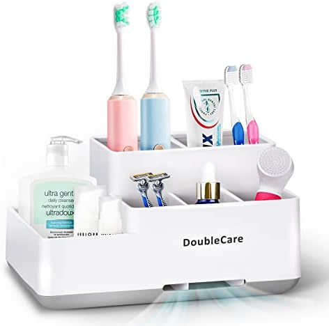 DoubleCare Toothbrush Holder with 5 Compartments Anti-Slip Multifunctional Bathroom Organizer