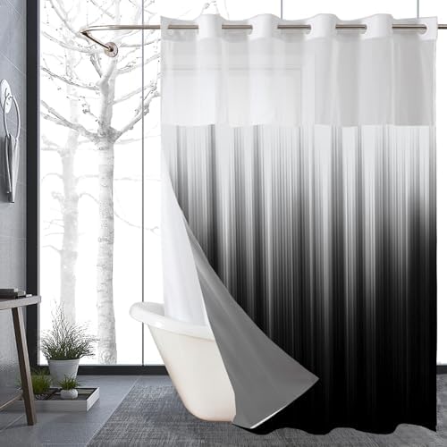 QeHoelyfe Ombre Black Shower Curtain with Snap Liner
