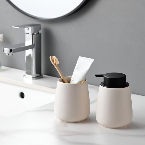 Eyrozia Beige Ceramic Toothbrush Holder Set 2Pcs