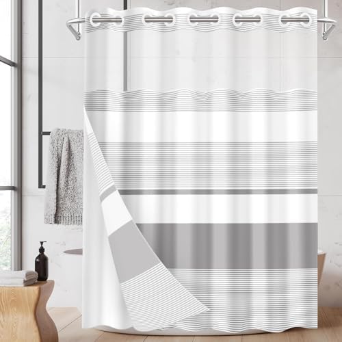 Nesphy No Hook Grey Shower Curtain Set