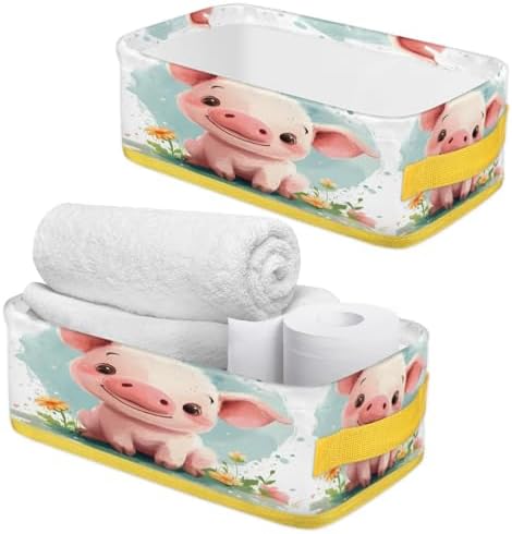 Cute Pinks Pig Toilet Paper Storage Basket with Handles