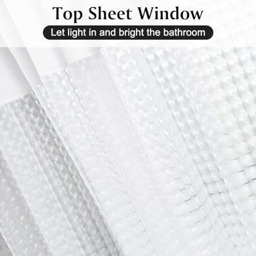Timecity White Shower Curtain Set with 12 Hooks and Clear Window Liner 1
