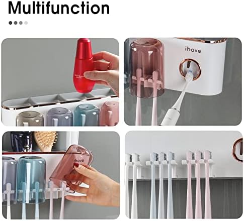 iHave Toothbrush Holder with Toothpaste Dispenser Wall Mount Bathroom Decor