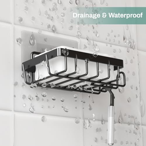 Adhesive Soap Bar Holder with 2 Hooks for Shower Wall 1
