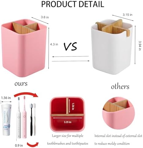 Bamboo Toothbrush Holder with 3 Slots - Pink