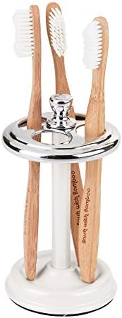 InterDesign York Collection Toothbrush Holder - 4 Slots Chrome Pearl White