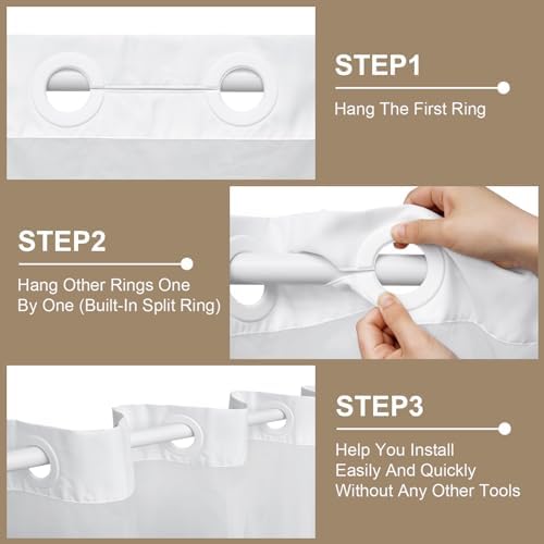 Likiyol Brown Ombre Shower Curtain Set with Snap Liner Waterproof and See Through