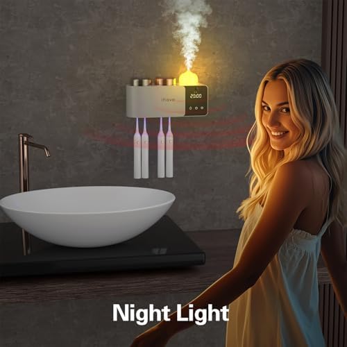 iHave Toothbrush Holder with UV Sanitizer Aromatherapy IR Light 2 Cups