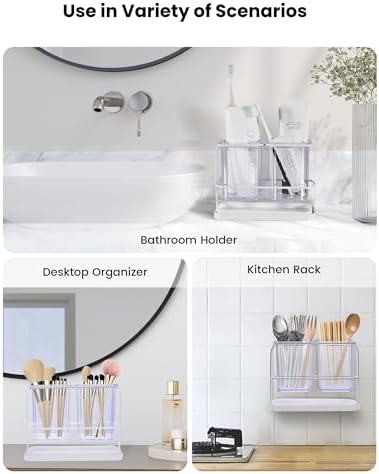 KONE Clear Toothbrush Holders for Bathroom with 2 Cups