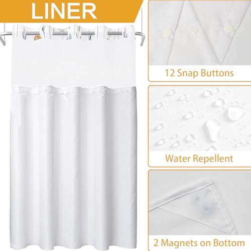 DASHAN Floral Shower Curtain with Snap-in Liner