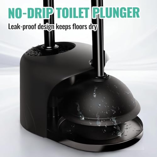 3 in 1 Toilet Brush Plunger Set with Holder and Crevice Cleaner - Black