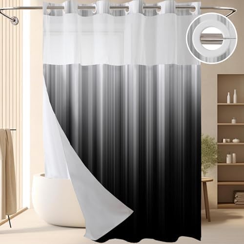 Guassi No Hook Shower Curtain with Snap-in Liner Set