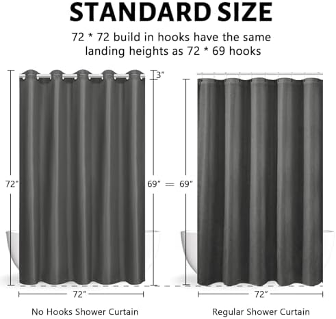 Furlinic No Hook Shower Curtain Dark Grey 72x72 Inch