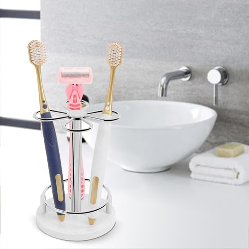 HarJue Chrome Toothbrush Holder with Marble Base