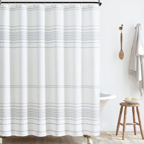 Jinchan Grey White Boho Stripe Shower Curtain Set 70x72 Inches Waterproof with Hooks