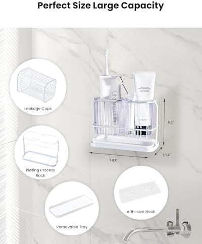 KONE Clear Toothbrush Holders for Bathroom with 2 Cups