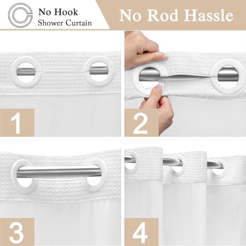 SMTHOM No Hook Shower Curtain Set 75x72