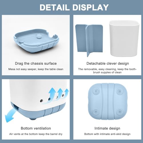 Scartink Toothbrush Holder 3-Slot Anti-Slip Organizer for Bathroom Blue