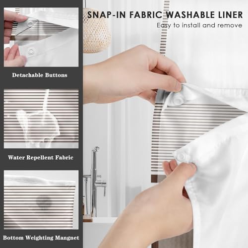 Nesphy Boho Striped Double Layer Shower Curtain Set