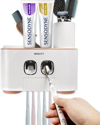 Wekity Wall Mounted Toothbrush Holder with 5 Slots and 4 Cups