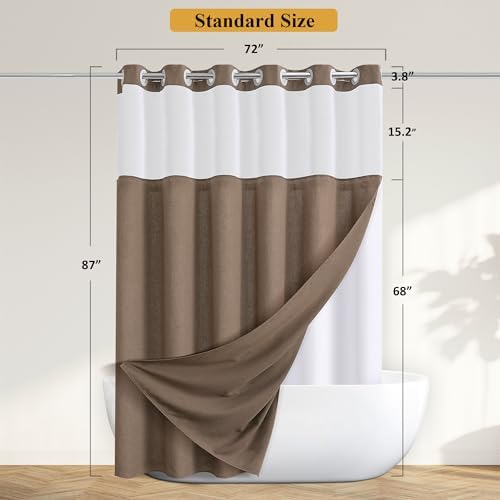 No Hooks Linen Shower Curtain Set Tan