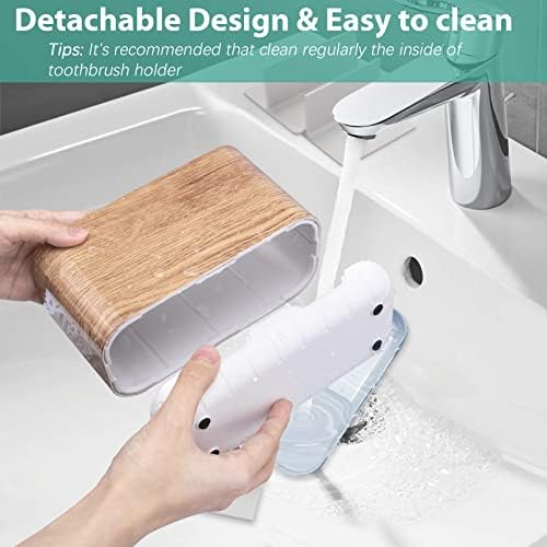 Boperzi Wood Grain Toothbrush Holder with Adjustable Dividers