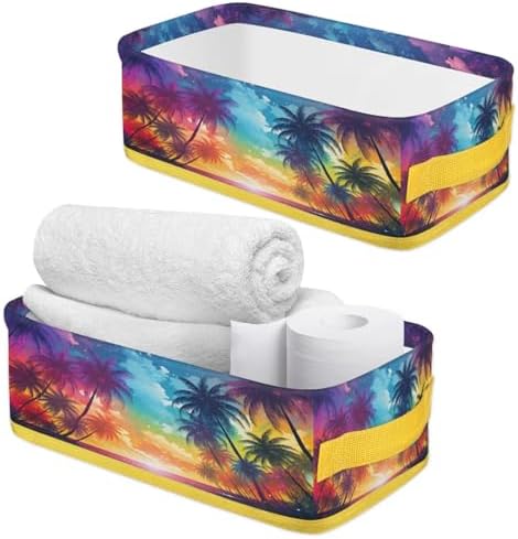 Ocean Palm Tree Toilet Paper Storage Basket with Handle