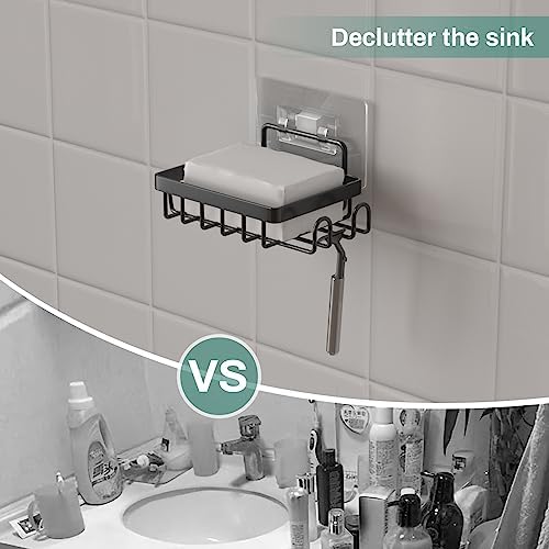 Adhesive Soap Bar Holder with 2 Hooks for Shower Wall 1