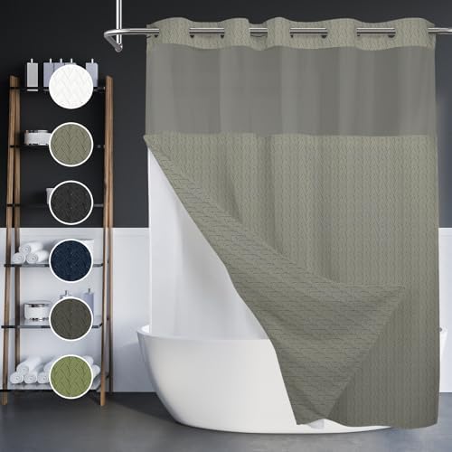 TERSUM No Hook Shower Curtain Set Grey 71x74 Inch