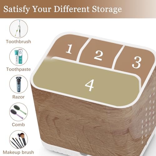 PARKMANI 4 Slot Toothbrush Holder with Wood Grain Finish