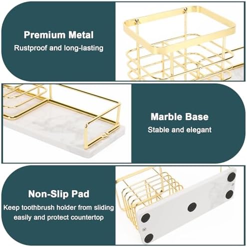 HarJue Gold Marble Toothbrush Holder with 2 Slots