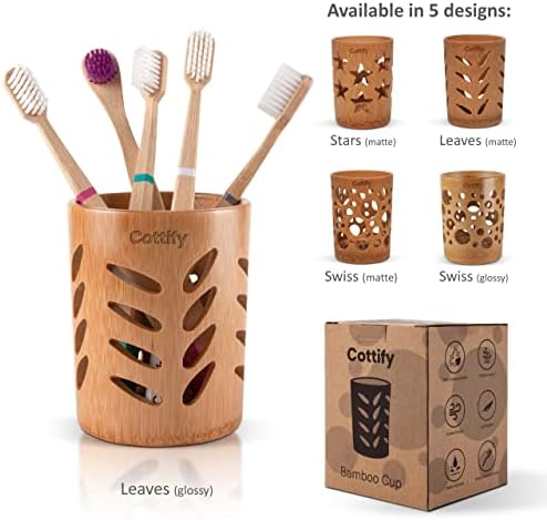 Cottify Eco-Friendly Bamboo Toothbrush Holder with Drain