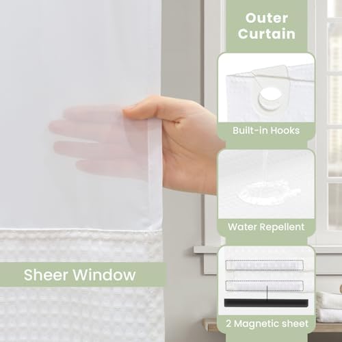 Inhousolu 72x72 Mesh Top Shower Curtain Set