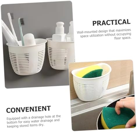 NAMOARLY 4pcs White Wicker Shower Storage Basket Drill-Free Wall Organizer