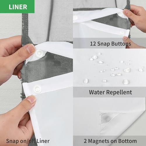 Grey No Hook Shower Curtain Set with Chevrons See-Through Window