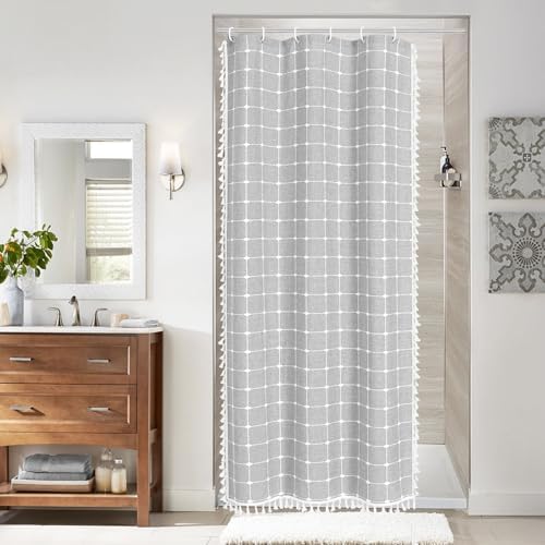 MitoVilla Grey Boho Narrow Shower Curtain Set
