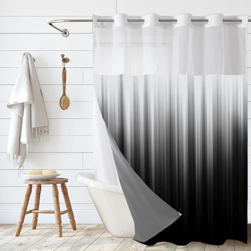 QeHoelyfe Ombre Black Shower Curtain with Snap Liner