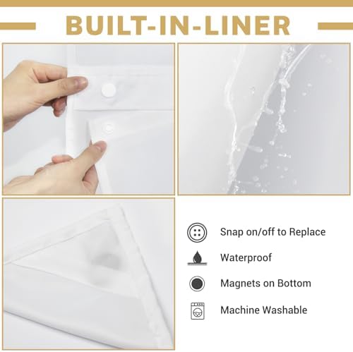 WONICY No Hook Shower Curtain Set with Liner Grey