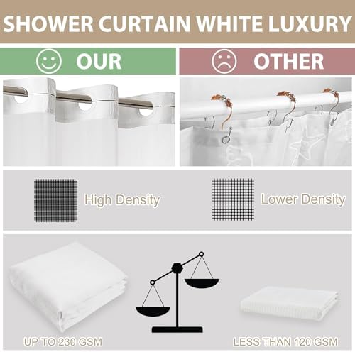 Wyljljy No Hook Shower Curtain Set 71x86 White Waffle